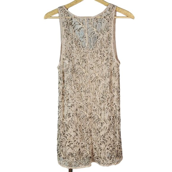 Free People Shine On Mini Dress Brown Nude Small Bead Lace Sleeveless Cocktail - Picture 5 of 13